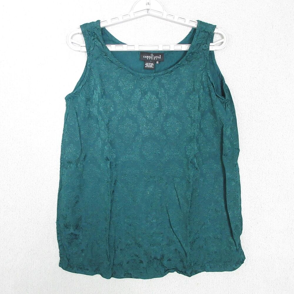Carole Little Tank Top Womens 12 Teal Green Textured Rayon Sleeveless Scoop Neck
